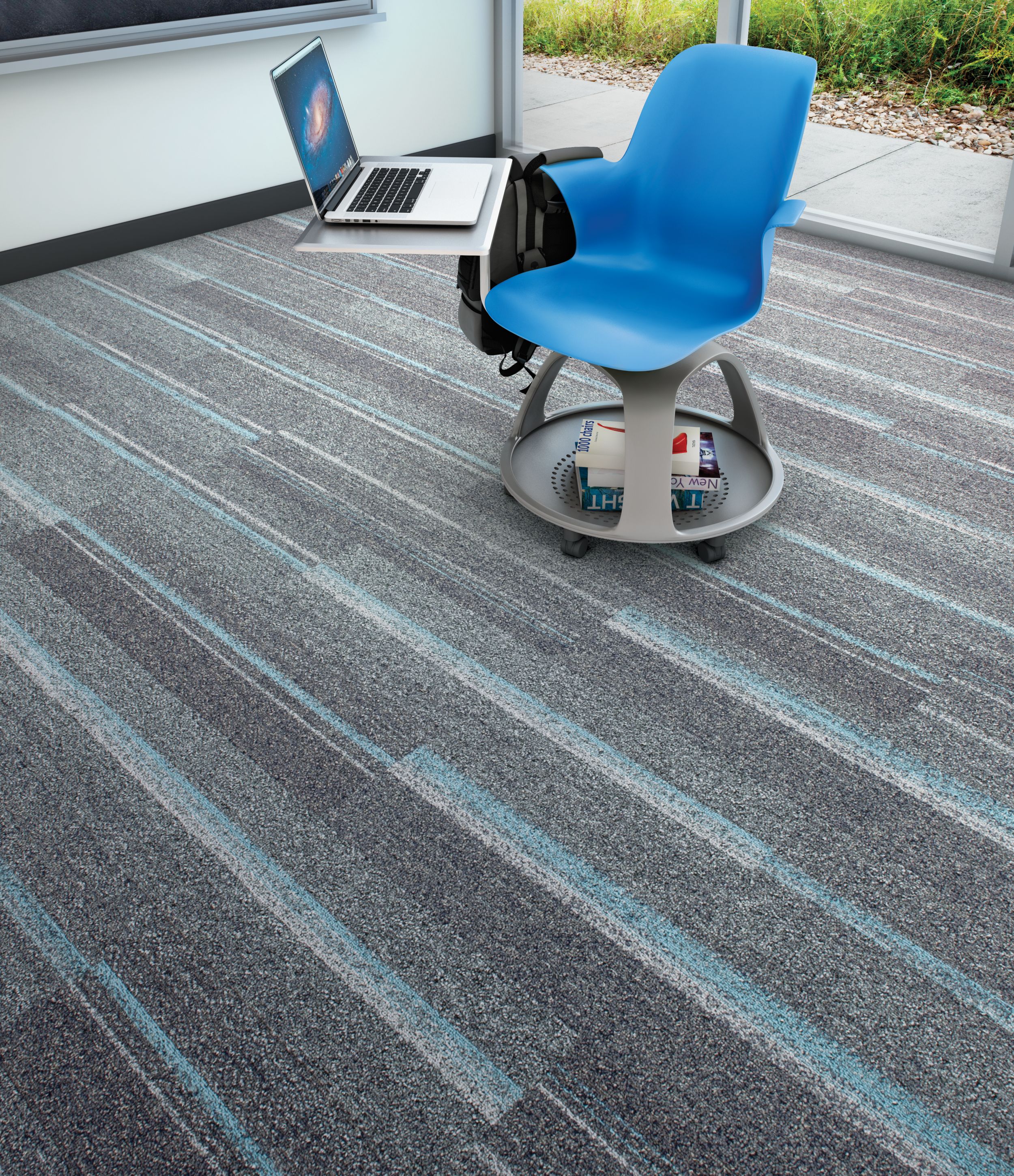 Interface Ground Waves plank carpet tile in classroom with blue desk chair combination imagen número 3